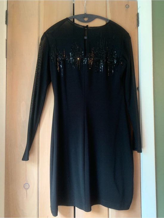 Donna Morgan Dresses & Skirts - Donna Morgan Black Sequin Dress 4P Illusion Sheer Mesh Long Sleeve Cocktail Y2K